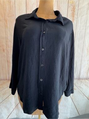 No Comment Classic Black Gauze Button-Down Shirt women’s plus 2X loose fit